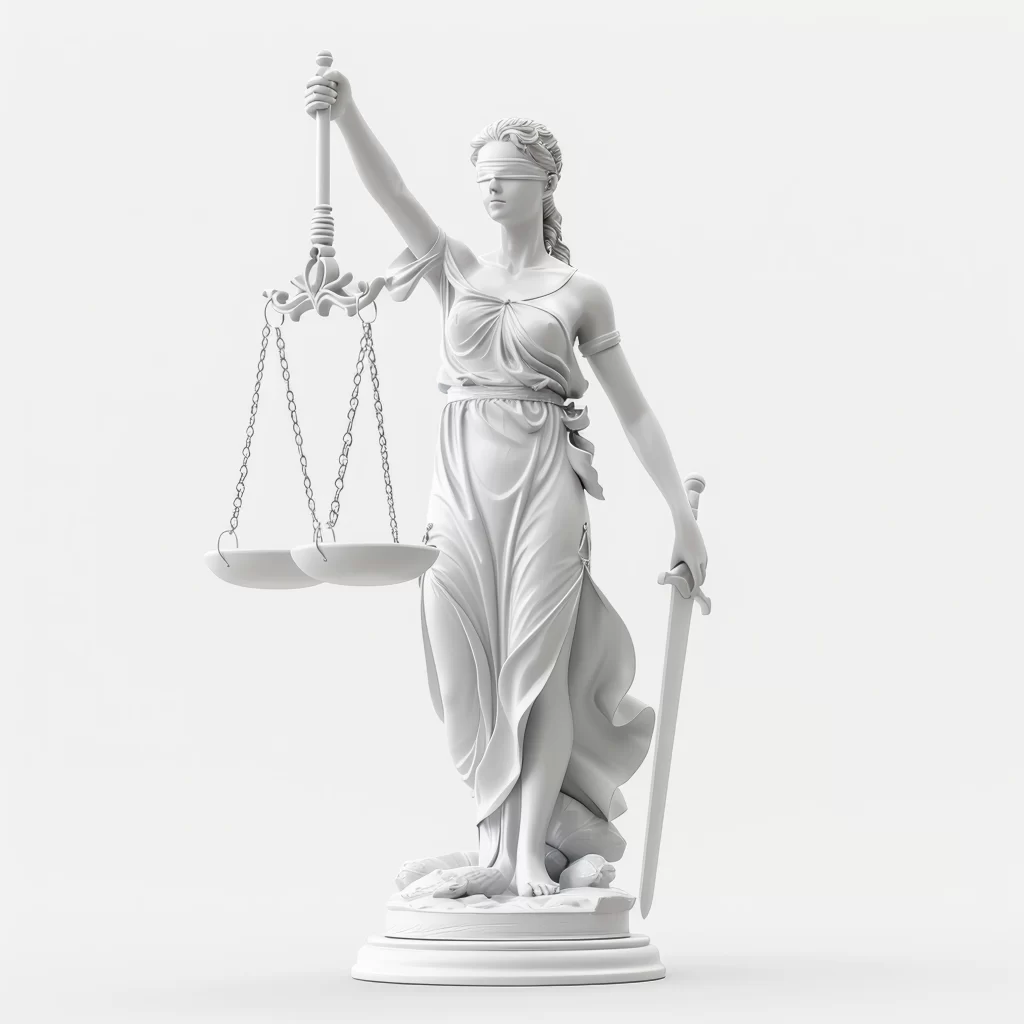 elegant blindfolded figure holding scales symbolizing justice fairness white scaled